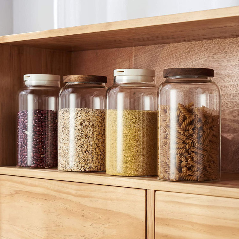 Prep & Savour Glass Jar With Airtight Wooden Lid Cereal Dispenser Food Storage Container Clear
